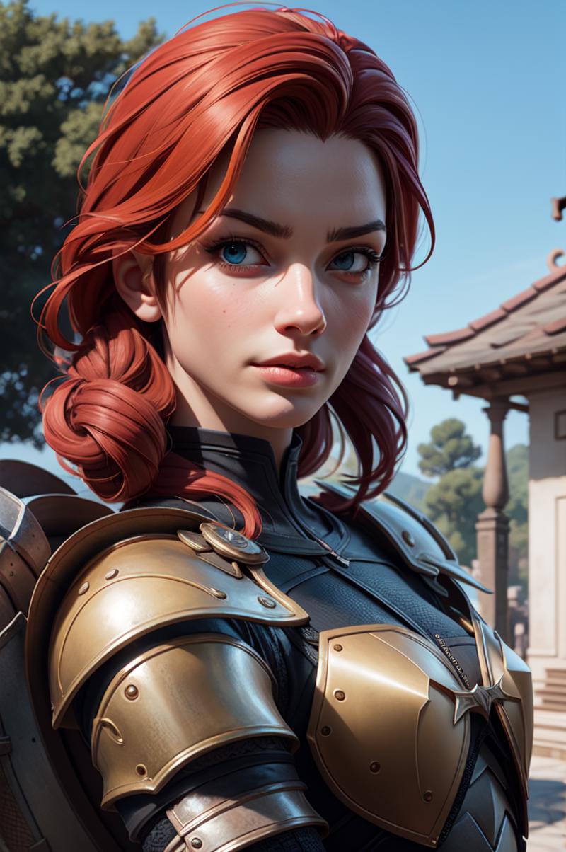 163364506867-4040293582-1girl, (armored_1.35),shield, triss merigold, temple, tree, sky, waterfall,close up,forcus on upper body,masterpiece, best quali.png